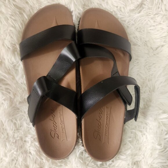 Skechers Arch Step Womens Black Sandals Size 9 With Memory Foam & Cork Sole - Picture 1 of 6